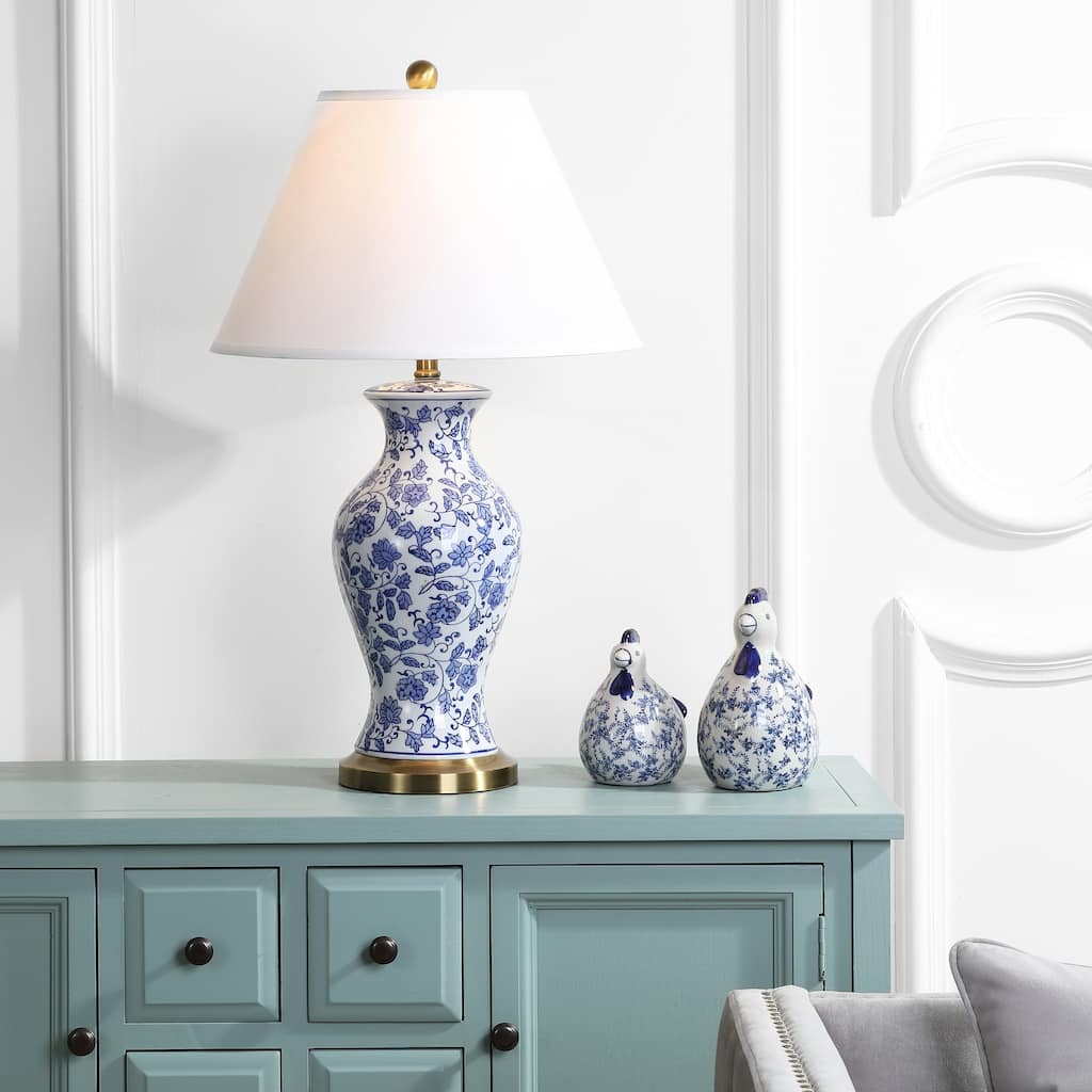 SAFAVIEH Lighting Coretta 29-inch Blue/ White Floral Urn Lamp (Set of 2) - 17"x17"x29" - 17Wx17Dx29H