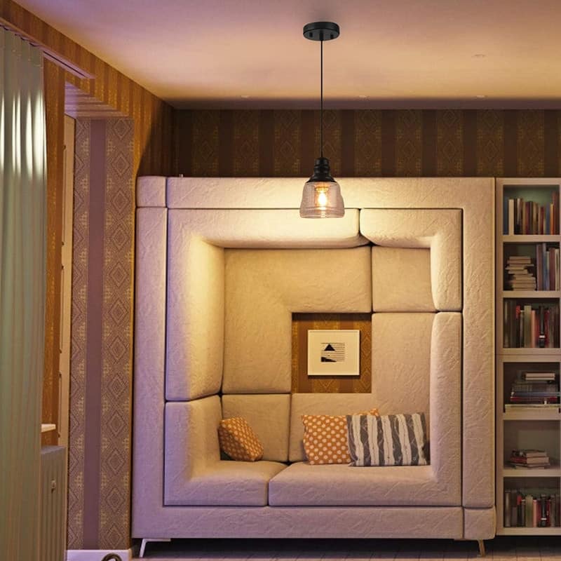 4’’ Dining pendant light black, cylinder pendant light glass industrial hanging light