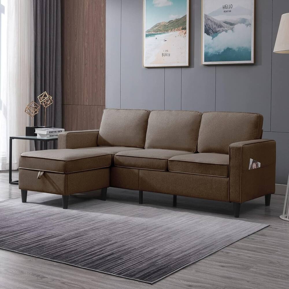 Mixoy 78inch Modern 3-Seat L Shaped Upholstered Sofa with Ottoman