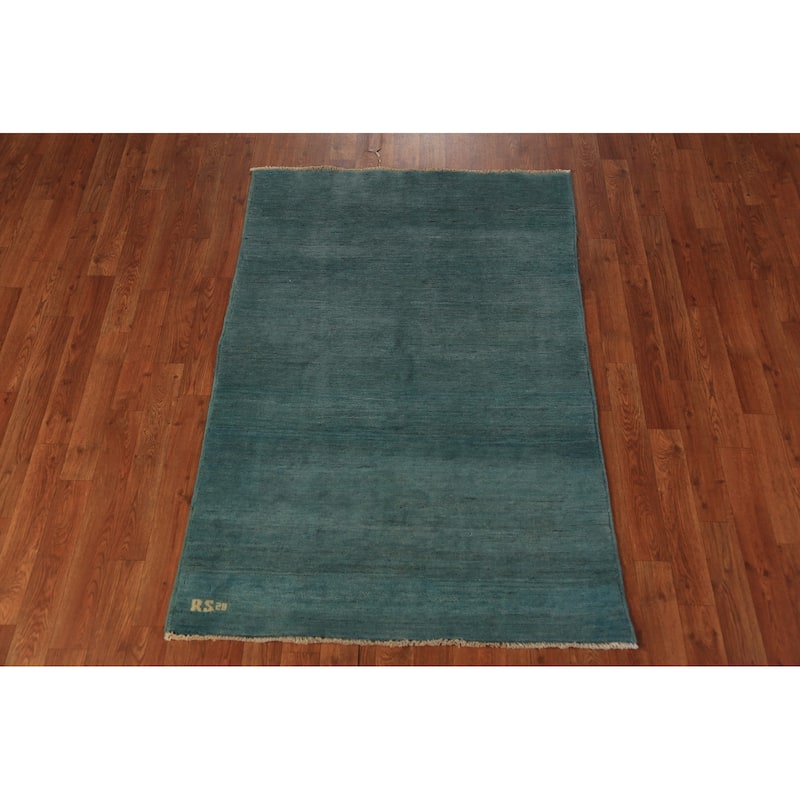 Blue Gabbeh Modern Rug Handmade Wool Carpet - 3'3" x 4'10"