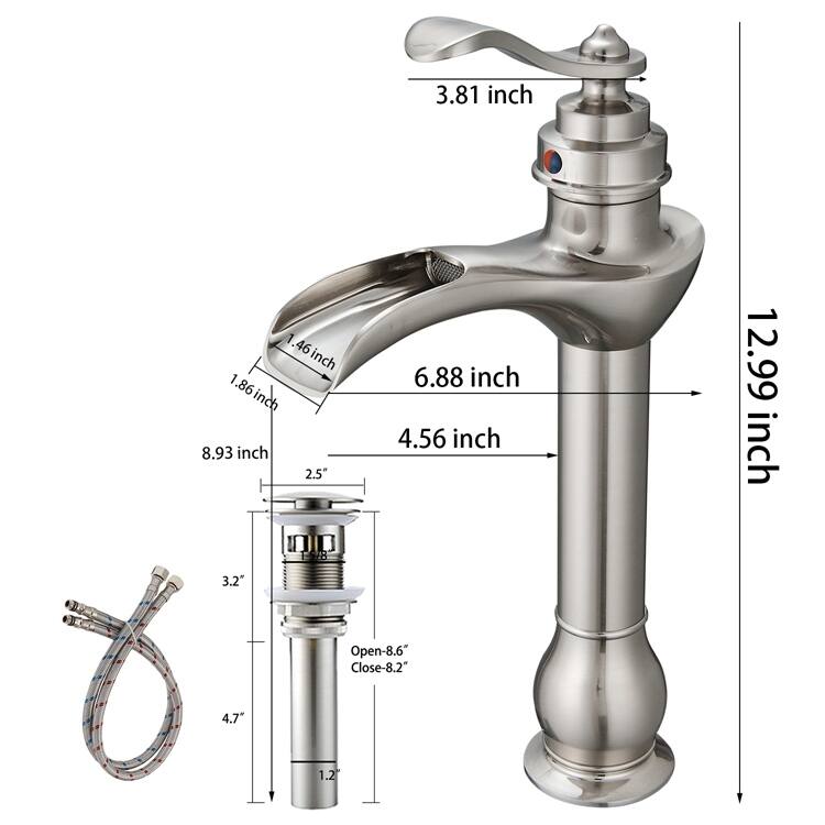 Waterfall Single Hole Single-Handle Vessel Bathroom Faucet With Pop-up Drain Assembly