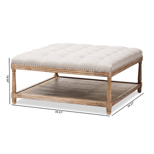 Shop Grayson Beige Linen Square Coffee Table Ottoman On Sale
