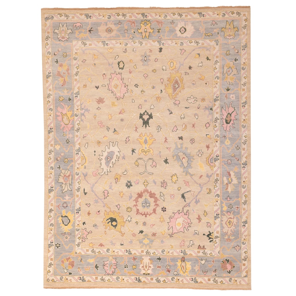 ECARPETGALLERY Hand-knotted Modern Oushak Light Khaki Wool Rug - 8'11 x 11'10