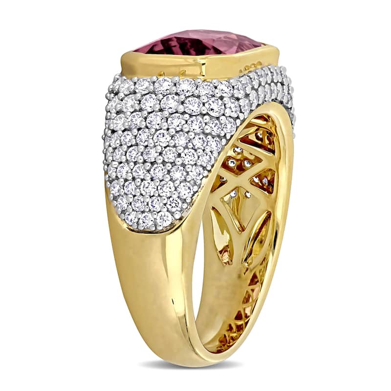 Miadora 3 5/8ct TGW Octagon-Cut Pink Tourmaline 1 1/3ct TDW Diamond Signet Ring in 14k Yellow Gold