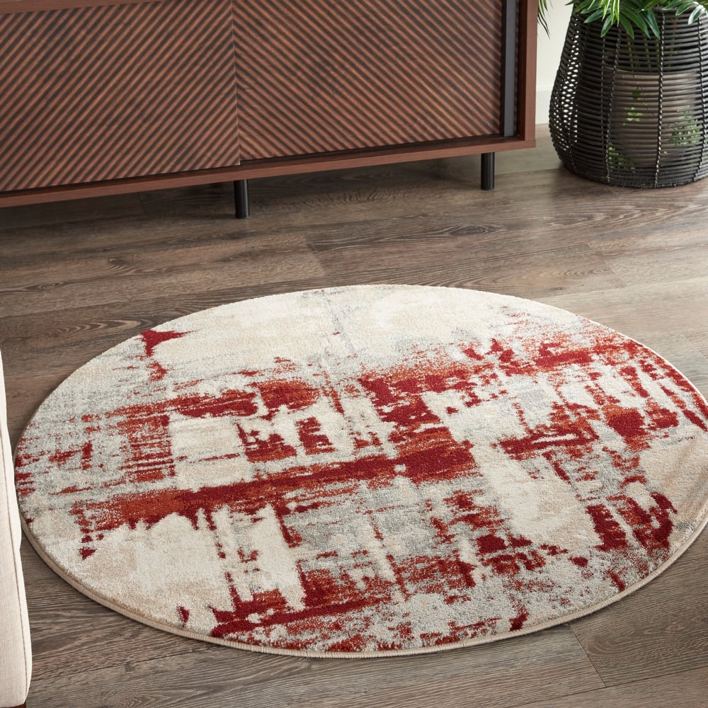 Nourison Maxell Modern Abstract Red Ivory Area Rug