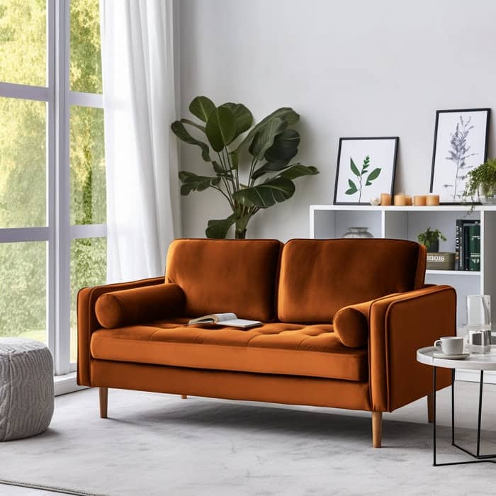 Banavos 58'' Velvet Square Arm Loveseat - Orange