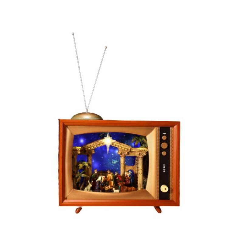 LED Lighted Nativity Set TV Christmas Tabletop Decoration 15.5" Brown