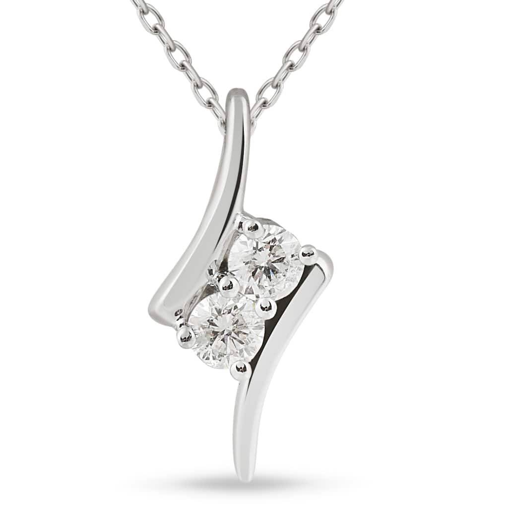 3/8ct Two Stone Diamond Forever Us Solitaire Pendant White Gold 18" Chain