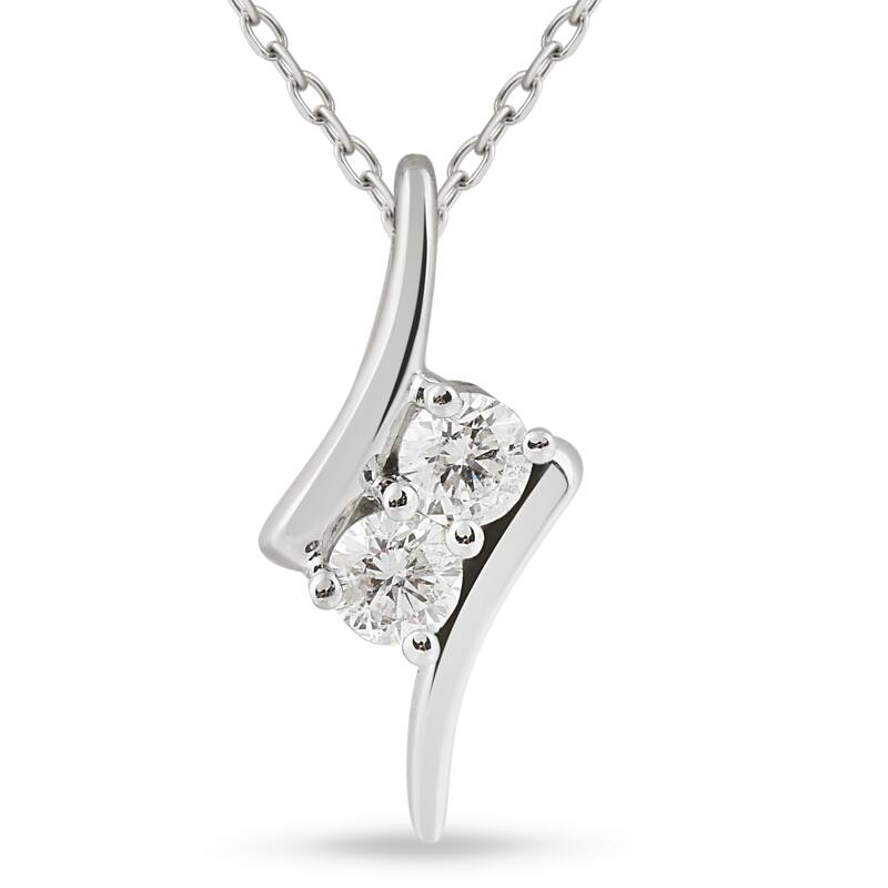 Bliss Diamond 3/8ct Two Stone Diamond Forever Us Solitaire Pendant White Gold 18" Chain - White - 18 Inch