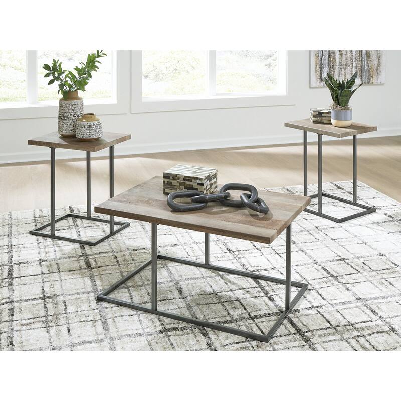 Signature Design by Ashley Albreane Brown/Black Table (Set of 3) - 36"W x 24"D x 19"H