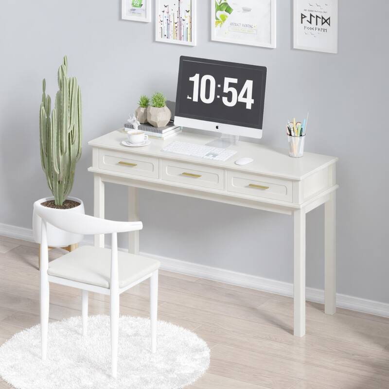 Cream White Vanity Desk with 3 Drawers, Modern Makeup Table or Writing Desk, Multipurpose Dressing Table, No Mirror Included