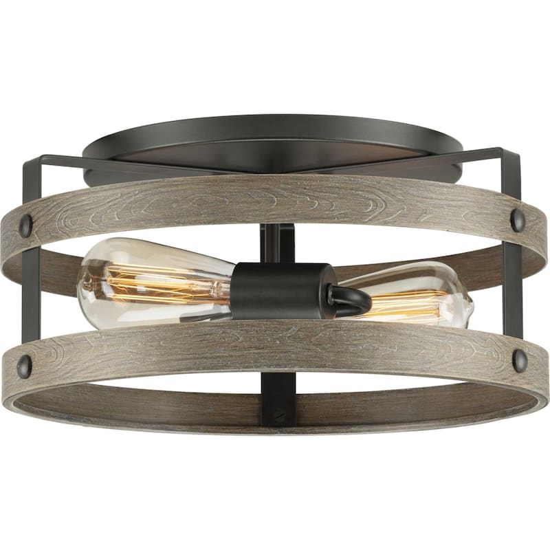 Progress Lighting Gulliver 2 Light 14" Wide Outdoor Semi-Flush Drum - Graphite