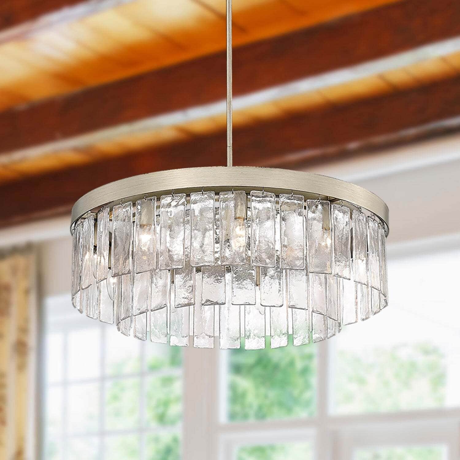 Ciara 27" Wide 9-Light Chandelier with Hammered Water Glass