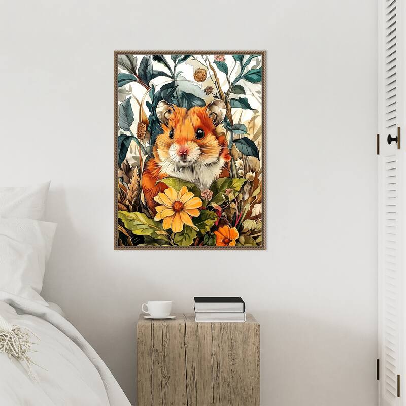 Hamster in Flowers by Justyna Jaszke Framed Canvas Wall Art