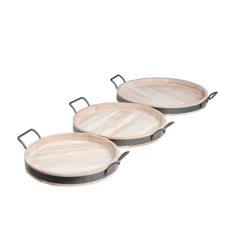 Wood Nesting Tray with Sleek Black Metal Handles (Set of 3) - Brown or Cream