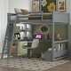 preview thumbnail 15 of 26, Full Size Loft Bed with L-Shaped Desk, LED Light and Charging Station, Storage Kids Bed Frame with 2-Drawer Bench Grey