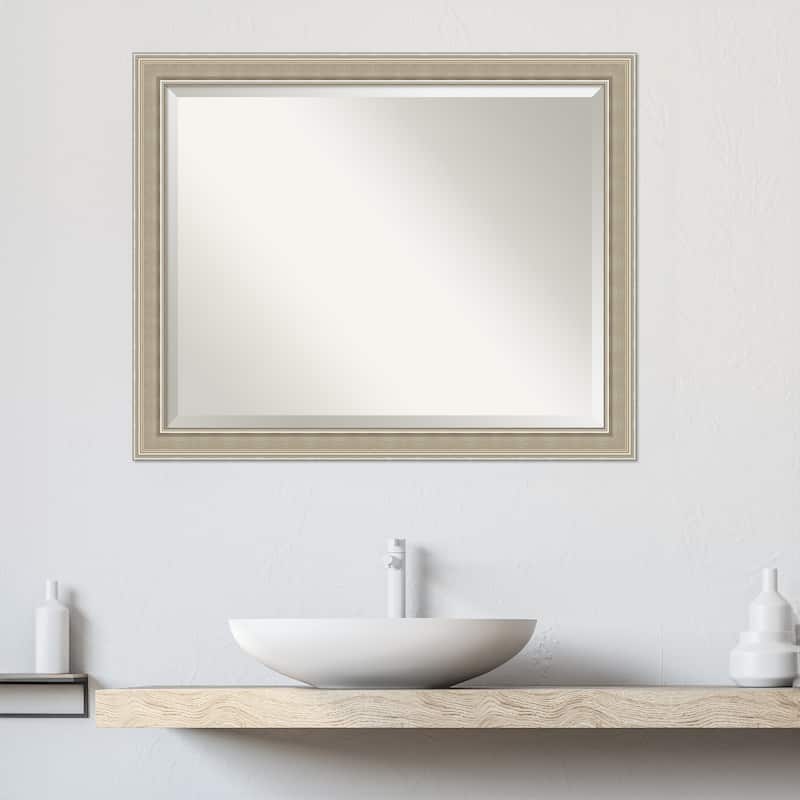 Mezzo Silver Beveled Wood Framed Bathroom Vanity Wall Mirror - Mezzo Silver