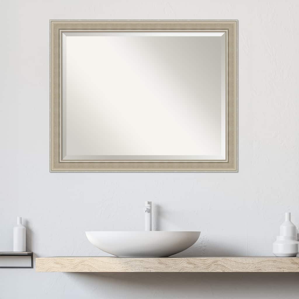 Mezzo Silver Beveled Wood Framed Bathroom Vanity Wall Mirror - Mezzo Silver