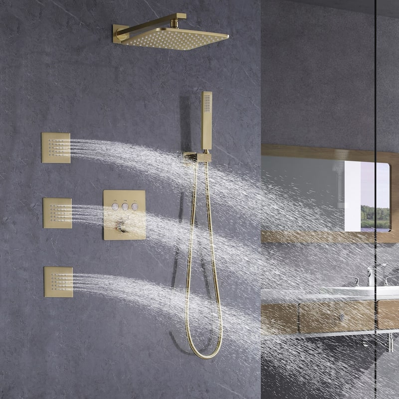 Thermostatic Shower System With Rough-in Valve Bathroom Shower Faucet With Hand Shower And Body Jet Rain 10 Inch Shower Head Set