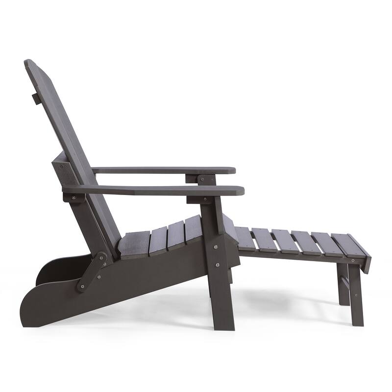 Hurley Folding Poly Plastic Adirondack Chair with Pull-out Ottoman