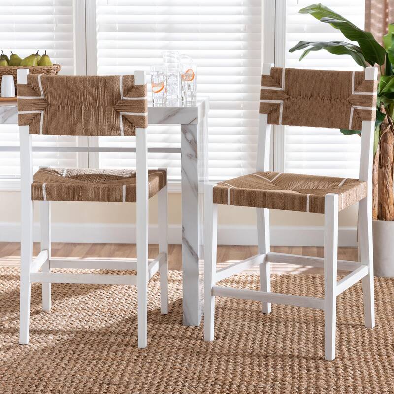 Talli Bohemian Paper Loom and White Mahogany Wood 2-Piece Counter Stool Set
