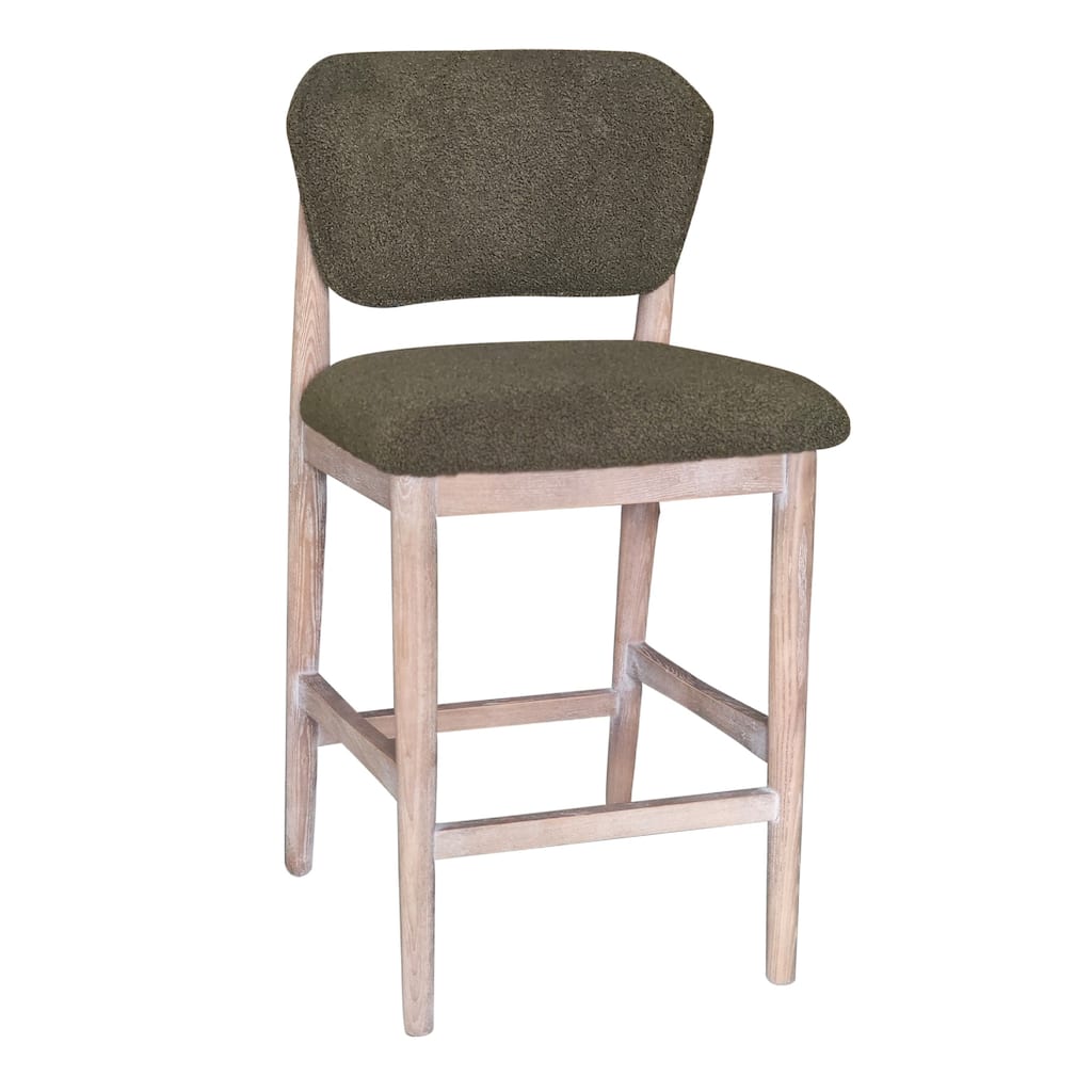Fela Counter Stool Chair, Moss Green Seat and Back, Natural Brown Wood