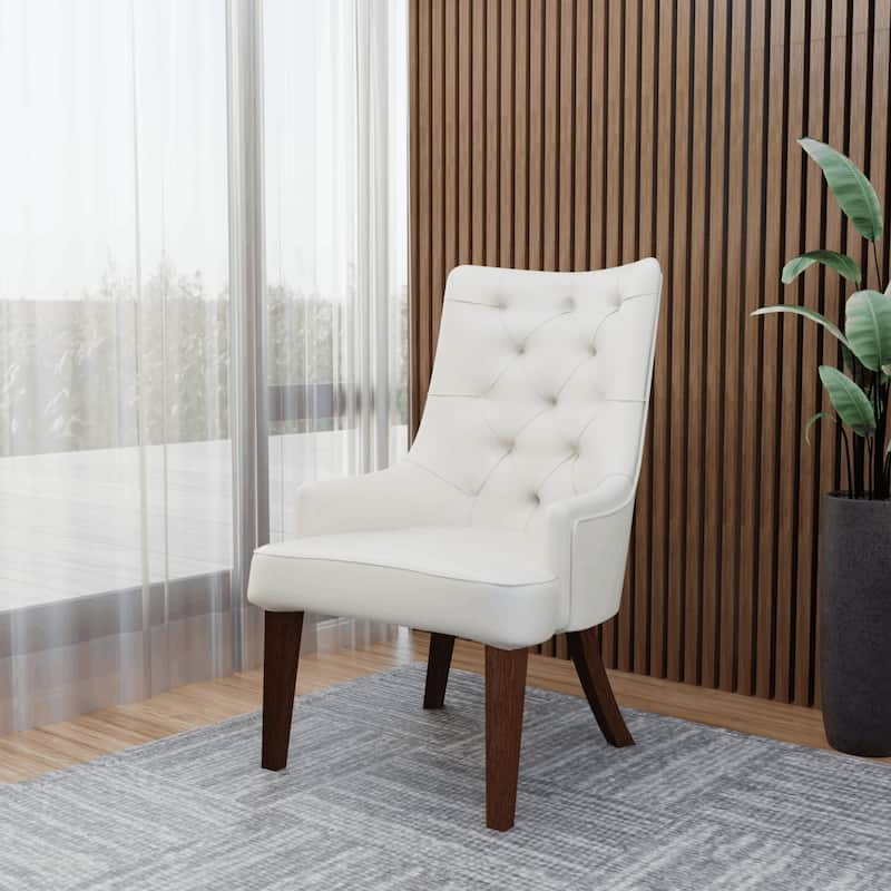 Dining Chair in Leather/Velvet Diamond-Tufted Design Side Chair in Rubberwood