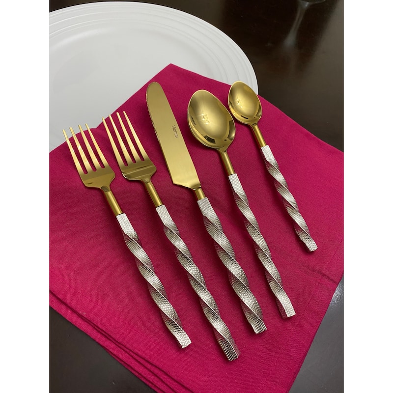 Vibhsa Elegant Gold Flatware 20 Piece Place Setting Twisted