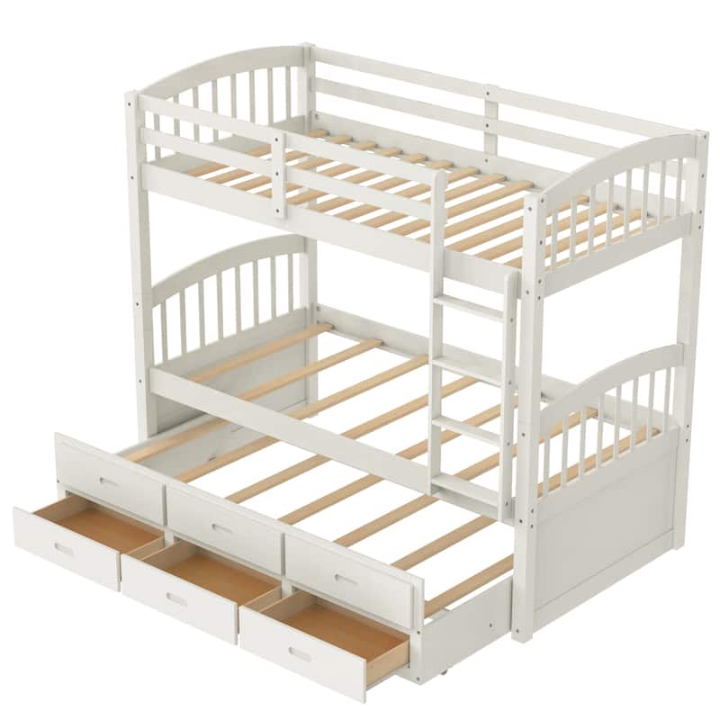 Pine Wood Twin Bunk Bed with Trundle