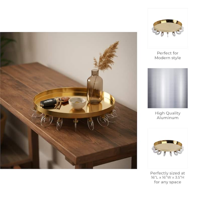 Metal Decorative Display Tray with Acrylic Ring Accents - 4" Gold - 16.0"
