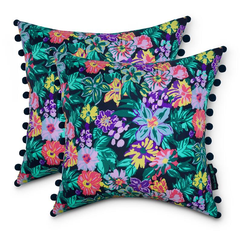Vera Bradley by Classic Accessories Water-Resistant Accent Pillows, 18 x 18 x 8 Inch, 2 Pack - Happy Blooms