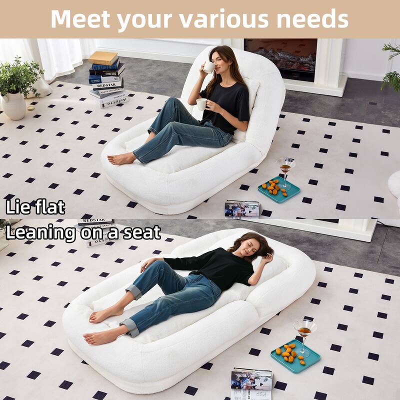 Folding Sofa Chair with 5 Adjustable Positions Plush Floor Lounge Chair