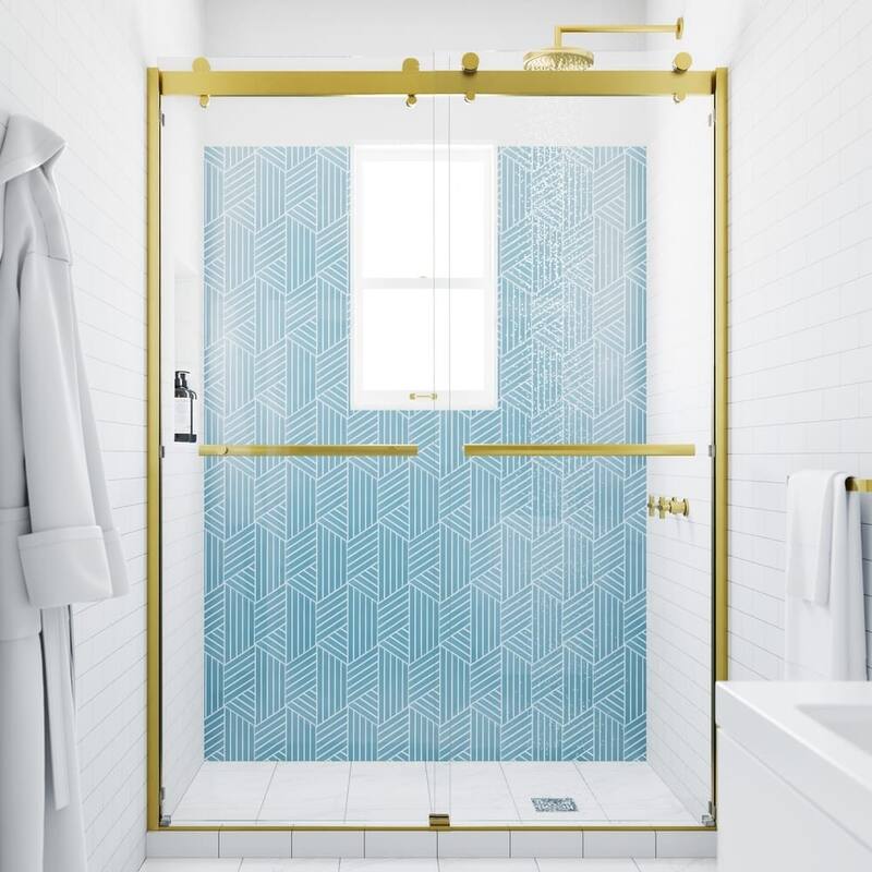 Seawin Mara Frameless ByPass Sliding Glass Shower Door 44 - 48 in. W x 78 in. H 3/8 in. (10 mm) Thick Clear Tempered Glass - Satin Gold
