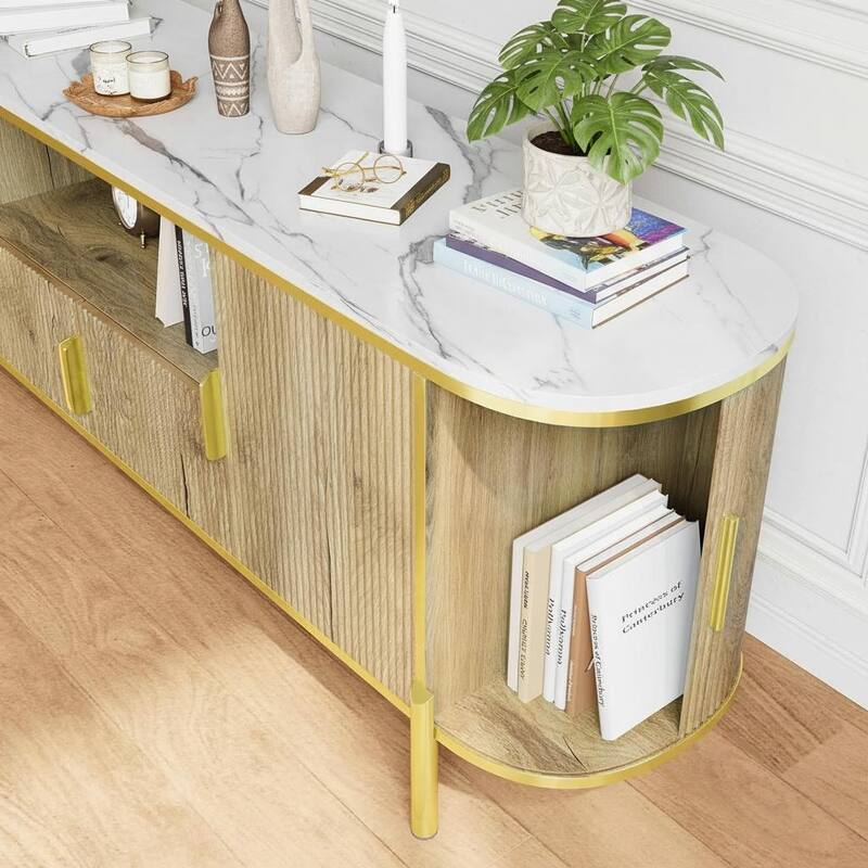 Fluted TV Stand, with Faux Marble Top