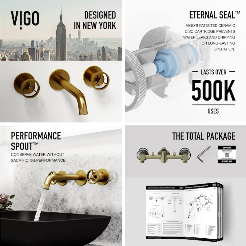 VIGO Cass 3" H 2-Handle Wall Mount Bathroom Faucet
