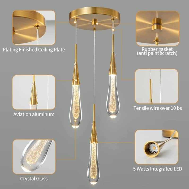 KAYLA Raindrop Chandelier, Modern Glass Pendant Light, Bulb Included