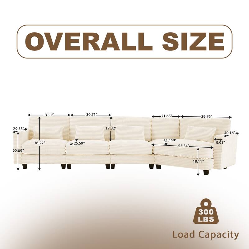 Multi-seat(3/4/5 seats) Corduroy Sectional Sofa, Modular Couch for Living Room & Business