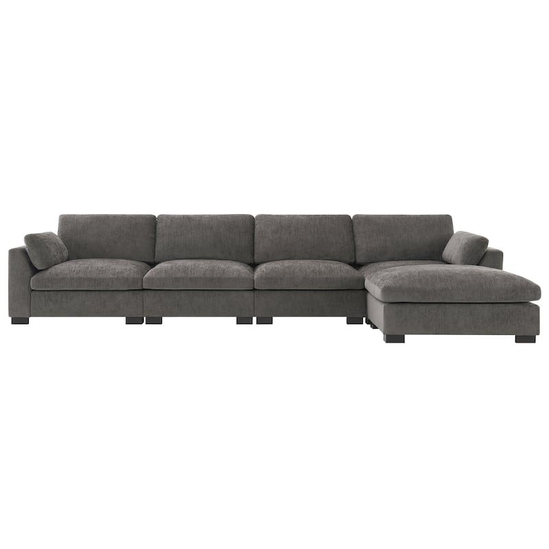 Roomfitters 130" Modular Sectional Sofa, L-Shaped Couch with Folding Table, USB Charger, Storage Pockets, Movable Ottoman