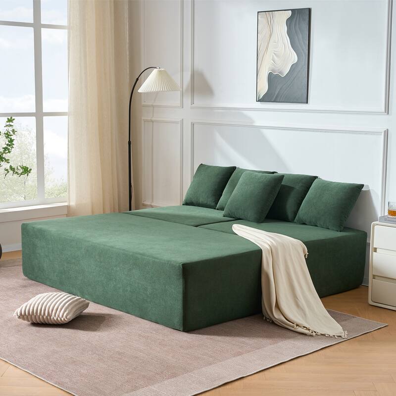 Modular Chaise Sectional Sofa, Convertible Velvet Compressed Couch with Removable Armrests, Iron Frames and Non-slip Pads