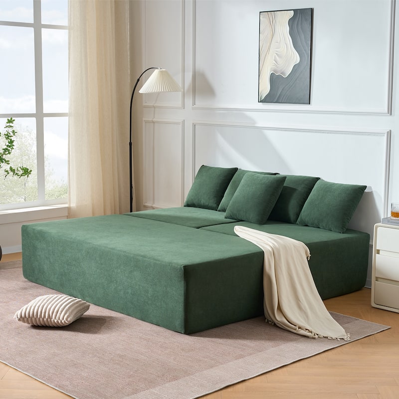 Modular Sectional Sofa with L-Shape Chaise Lounge, Velvet Boneless Cloud Couch, Compressed Sofa with 5 Pillows