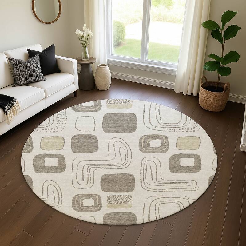 Premium Washable Super Soft Contemporary Elements Mayfield Rug - Beige - 8' x 8'