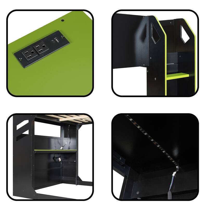 Gaming Loft Bed with Adjustable Desk