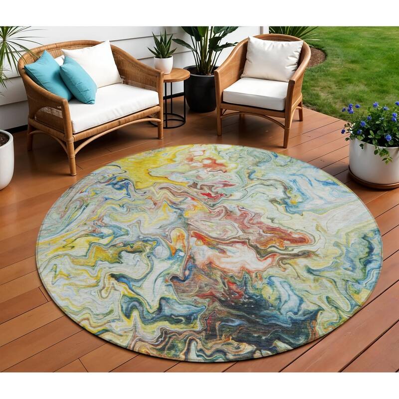 HomeRoots Abstract Transitional Rectangle Outdoor Rug - 8' Round
