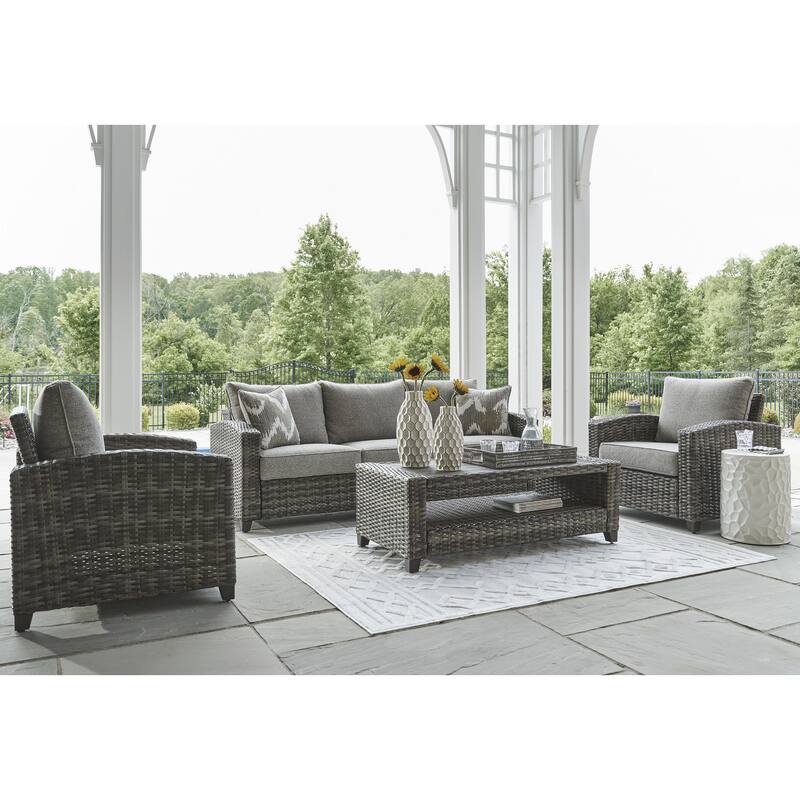 Signature Design by Ashley Oasis Court Gray Outdoor Sofa/Chairs/Table Set (Set of 4) - 81.25" W x 30.63" D x 36" H - 81.25" W x 30.63" D x 36" H - Grey