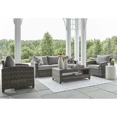 Signature Design by Ashley Oasis Court Gray Outdoor Sofa/Chairs/Table Set (Set of 4) - 81.25" W x 30.63" D x 36" H