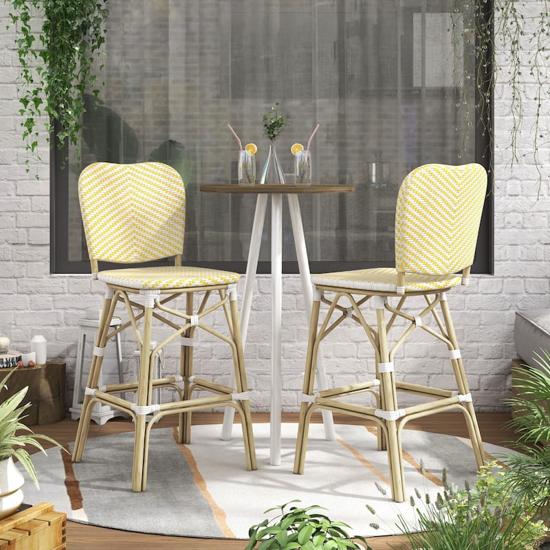 Stella Bohemian Natural Tone 30-inch Patio Bar Chairs (Set of 2) by Furniture of America - Set of 2 - Yellow