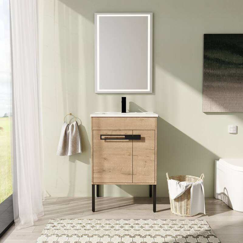 24" FreeStanding Bathroom Vanity with Sink, Floor Stand Bathroom Vanity with Soft Close Door and Adjustable shelf