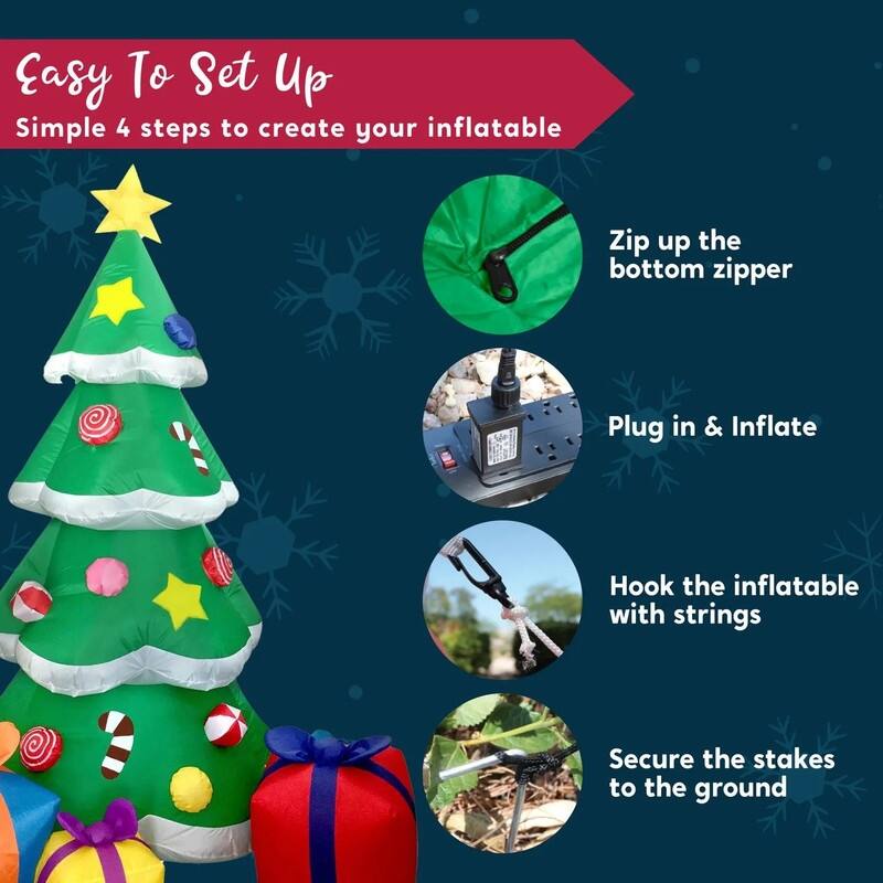 7 ft. Tall White, Green & Red Plastic Christmas Tree with Presents Inflatable - Multicolor
