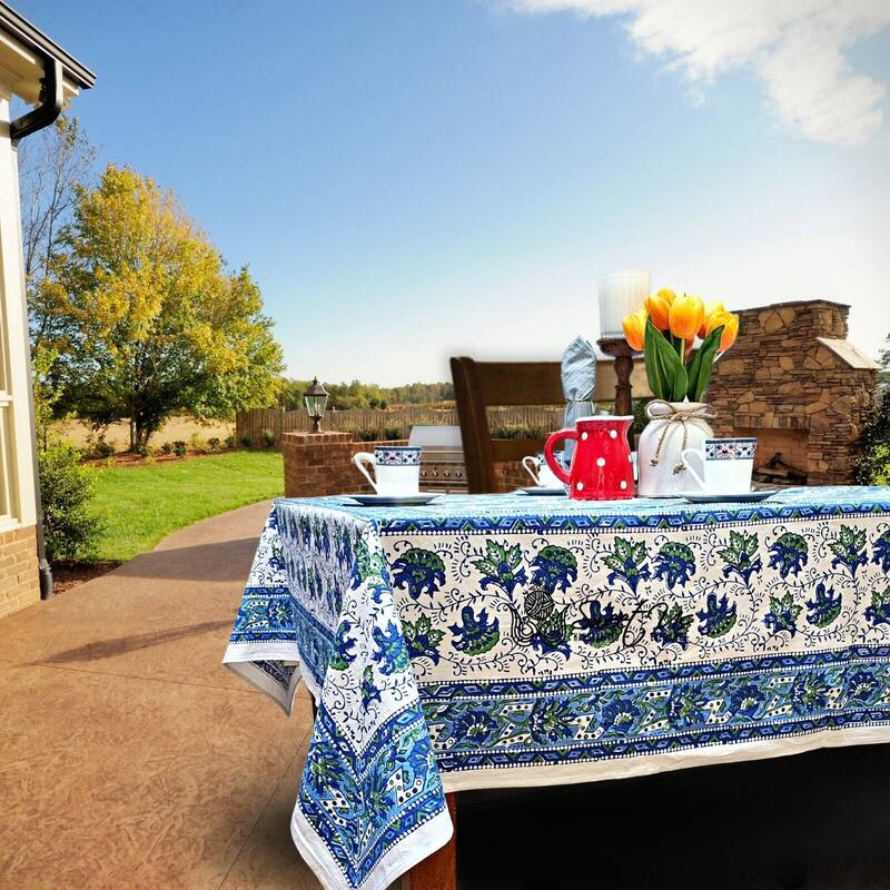 Bursting Floral Block Print Cotton Tablecloth Collection
