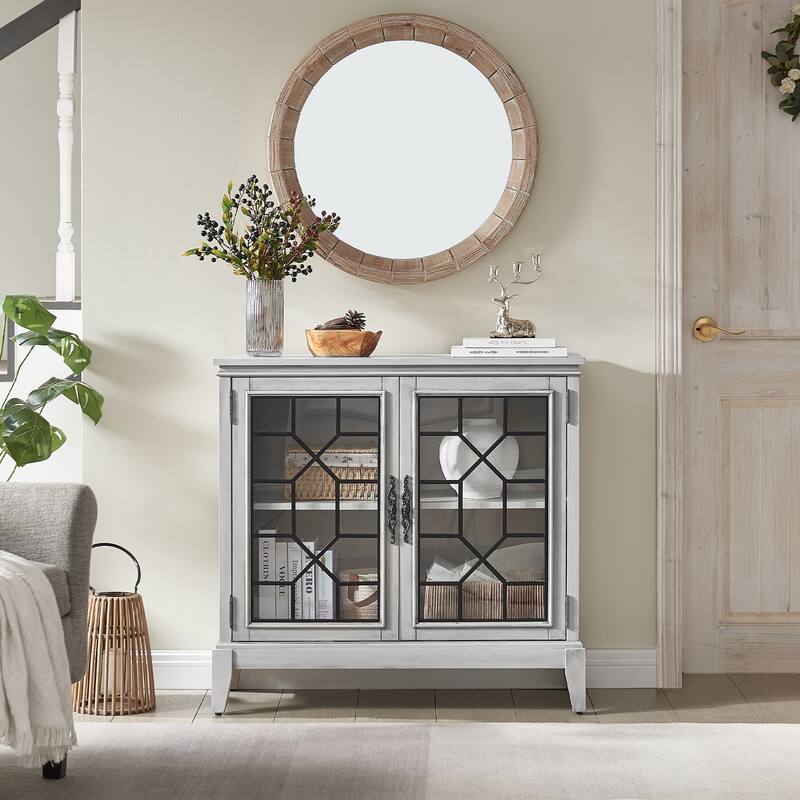 Sideboard & Buffets Cabinet, Accent Display Storage Distressed Console Cabinet for Entryway Living Room Bedroom Kitchen - Antwhite